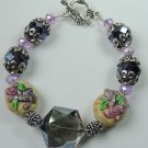 handcrafted Pink Green & Beige Lampwork Floral Bracelet