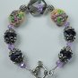 handcrafted Pink Green & Beige Lampwork Floral Bracelet