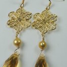 handcrafted Gold Plated Flower Gold Crystal and Gold Pearl Earrings
