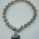 handcrafted Smoky Brown Crystal Stretch Bracelet with Silver Plated Shell