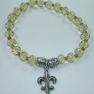 handcrafted Yellow Crystal Stretch Bracelet with Silver Plated Fleur de Lis