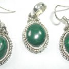 Green Malachite Pendant and Earring Set in Sterling Silver