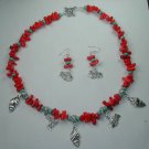 Coral and Turquoise Howlite  Necklace and Earring Set with Shells and Fishes