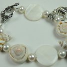 New Woman Sea Shell Bracelet with White Pearls & Silver Tone Metal Shell & Starfish Charm