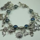 Handcrafted Charm Bracelet with Butterfly Sun Angel & Blue Glass Beads