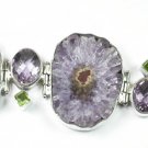 Purple Geode Green Peridot Sterling Silver Bracelet