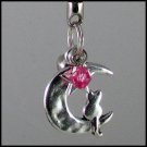 Sailor Moon Luna ~ Cat on a Crescent Moon Key Chain (Dark-Pink)