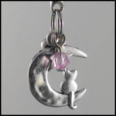 Sailor Moon Luna ~ Cat on a Crescent Moon Key Chain (Light-Pink)