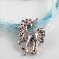 Silver Rhodium Unicorn with Roses Blue Ribbon Necklace