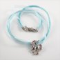 Silver Rhodium Unicorn with Roses Blue Ribbon Necklace