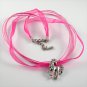 Silver Rhodium Unicorn with Roses Pink Ribbon Necklace
