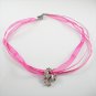 Silver Rhodium Unicorn with Roses Pink Ribbon Necklace