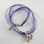 Silver Rhodium Unicorn with Roses Purple Ribbon Necklace