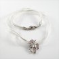 Silver Rhodium Unicorn with Roses White Ribbon Necklace