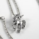 Silver Rhodium Unicorn with Roses White Necklace