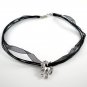 Silver Rhodium Unicorn with Roses Black Ribbon Necklace