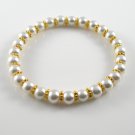 [01] [Gold] Kamala Glass Pearl Elastic Bracelet - White