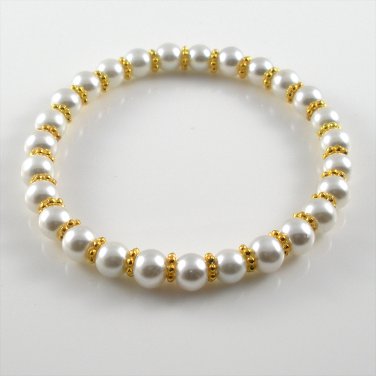 [01] [Gold] Kamala Glass Pearl Elastic Bracelet - White