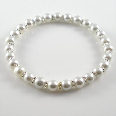 [01] [Silver] Kamala Glass Pearl Elastic Bracelet - White