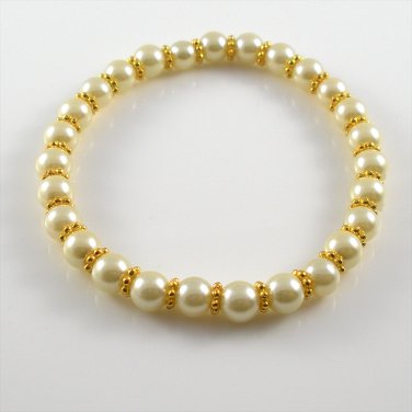 [03] [Gold] Kamala Glass Pearl Elastic Bracelet - Cream