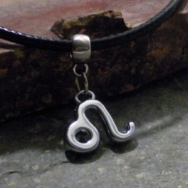 Silver Zodiac Charm Necklace - Leo the Lion (leather)