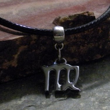Silver Zodiac Charm Necklace - Virgo the Virgin (leather)