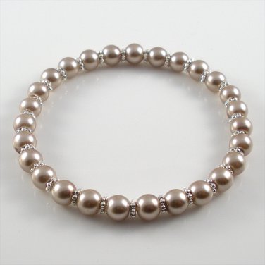 [10] [Silver] Kamala Glass Pearl Elastic Bracelet - Light Coffee