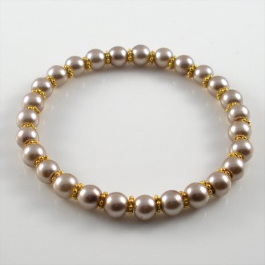 [10] [Gold] Kamala Glass Pearl Elastic Bracelet - Light Coffee