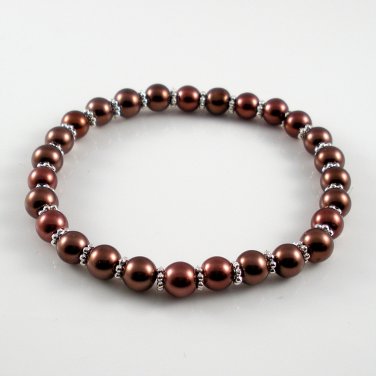 [14] [Silver] Kamala Glass Pearl Elastic Bracelet - Chocolate