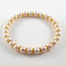 [16] [Gold] Kamala Glass Pearl Elastic Bracelet - Light Rose