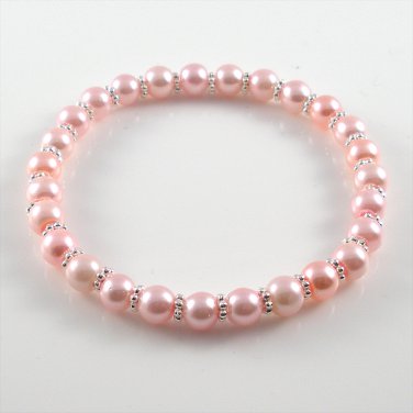[18] [Silver] Kamala Glass Pearl Elastic Bracelet - Light Pink