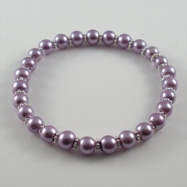[25] [Silver] Kamala Glass Pearl Elastic Bracelet - Lavender
