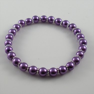 [29] [Silver] Kamala Glass Pearl Elastic Bracelet - Purple