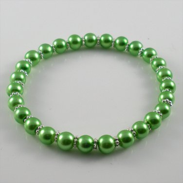 [46] [Silver] Kamala Glass Pearl Elastic Bracelet - Green