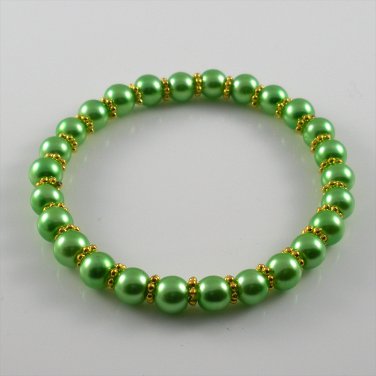 [46] [Gold] Kamala Glass Pearl Elastic Bracelet - Green