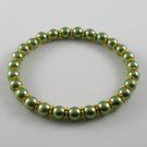 [48] [Gold] Kamala Glass Pearl Elastic Bracelet - Forest Green