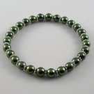 [50] [Silver] Kamala Glass Pearl Elastic Bracelet - Olive