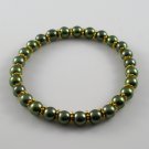 [50] [Gold] Kamala Glass Pearl Elastic Bracelet - Olive