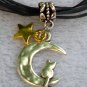 Black Ribbon Necklace ~ Sailor Moon Luna ~ Cat on a Crescent Moon Gold Star