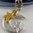 Dark Blue Ribbon Necklace ~ Sailor Moon Luna ~ Cat on a Crescent Moon Gold Star