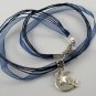 Dark Blue Ribbon Necklace ~ Sailor Moon Luna ~ Cat on a Crescent Moon Silver Star