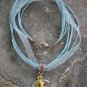 Light Blue Ribbon Necklace ~ Sailor Moon Luna ~ Cat on a Crescent Moon Gold Star