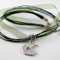 Dark Green Ribbon Necklace ~ Sailor Moon Luna ~ Cat on a Crescent Moon Silver Star
