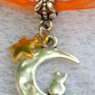 Orange Ribbon Necklace ~ Sailor Moon Luna ~ Cat on a Crescent Moon Gold Star
