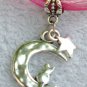 Dark Pink Ribbon Necklace ~ Sailor Moon Luna ~ Cat on a Crescent Moon Silver Star