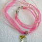Dark Pink Ribbon Necklace ~ Sailor Moon Luna ~ Cat on a Crescent Moon Gold Star