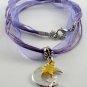 Purple Ribbon Necklace ~ Sailor Moon Luna ~ Cat on a Crescent Moon Gold Star