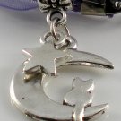 Purple Ribbon Necklace ~ Sailor Moon Luna ~ Cat on a Crescent Moon Silver Star