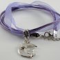 Purple Ribbon Necklace ~ Sailor Moon Luna ~ Cat on a Crescent Moon Silver Star
