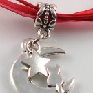 Red Ribbon Necklace ~ Sailor Moon Luna ~ Cat on a Crescent Moon Silver Star